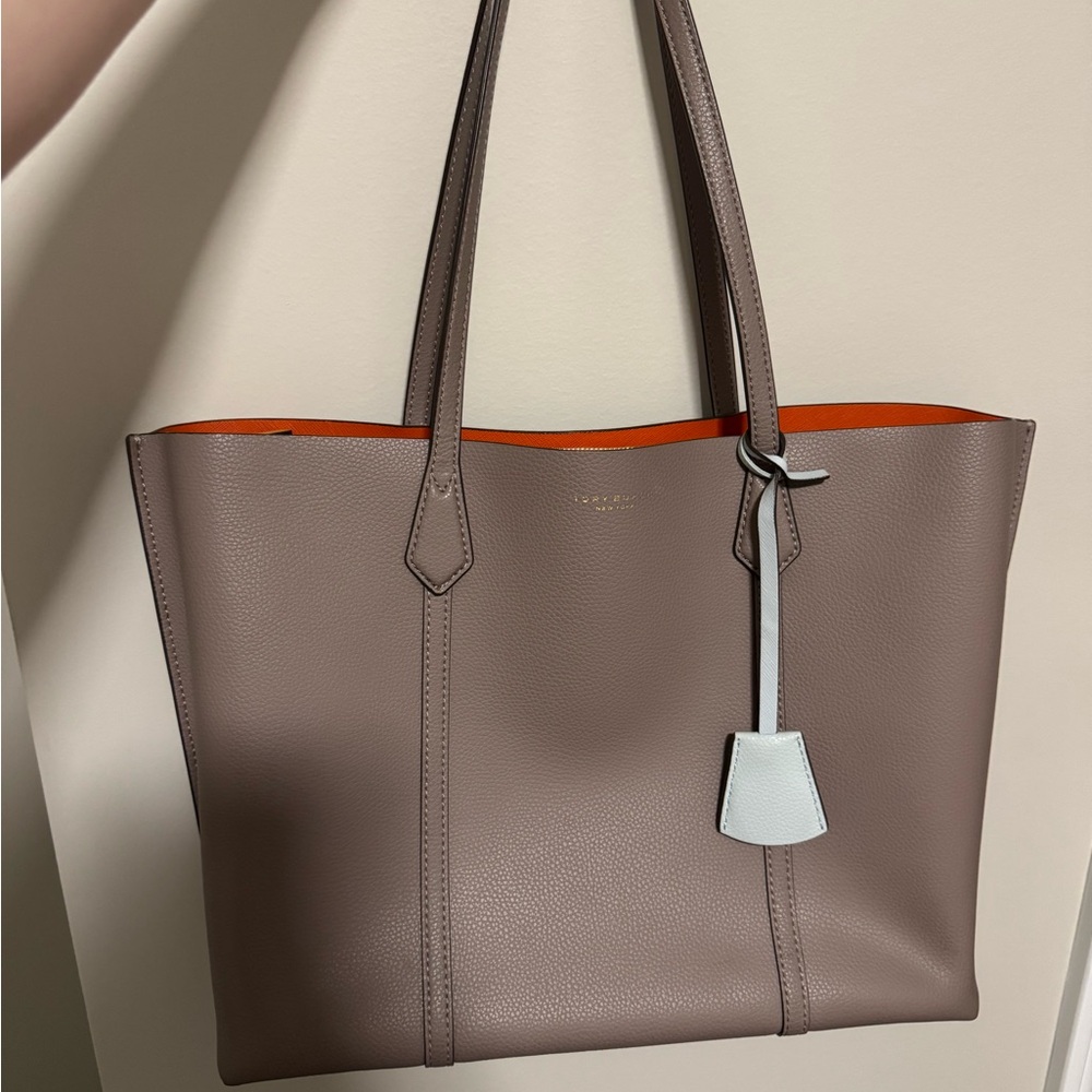 Tory Burch Taupe and Orange Leather Tote